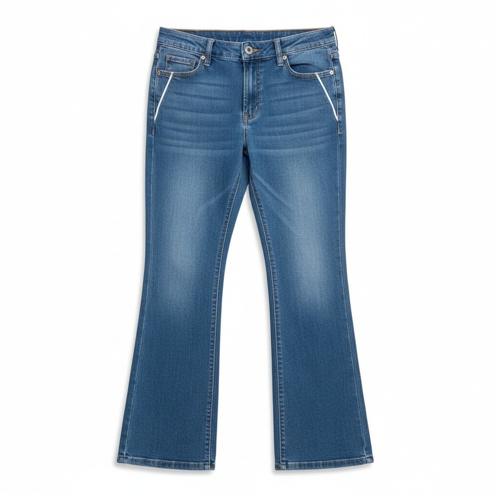Womens Medium Wash Bootcut Jeans Embroidered Back Pockets Size M Flare Denim
